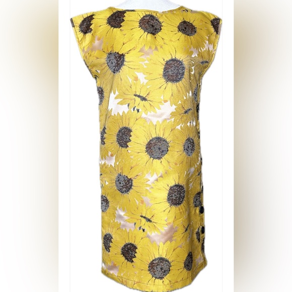 RARE Leonard St. Bold Retro Sunflower Print Sleeveless Mod Dress Size 4 - Picture 1 of 6